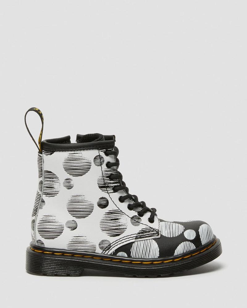 Kids' Dr Martens Toddler 1460 Polka Dot Leather Lace Up Boots Black | AU 703SGL